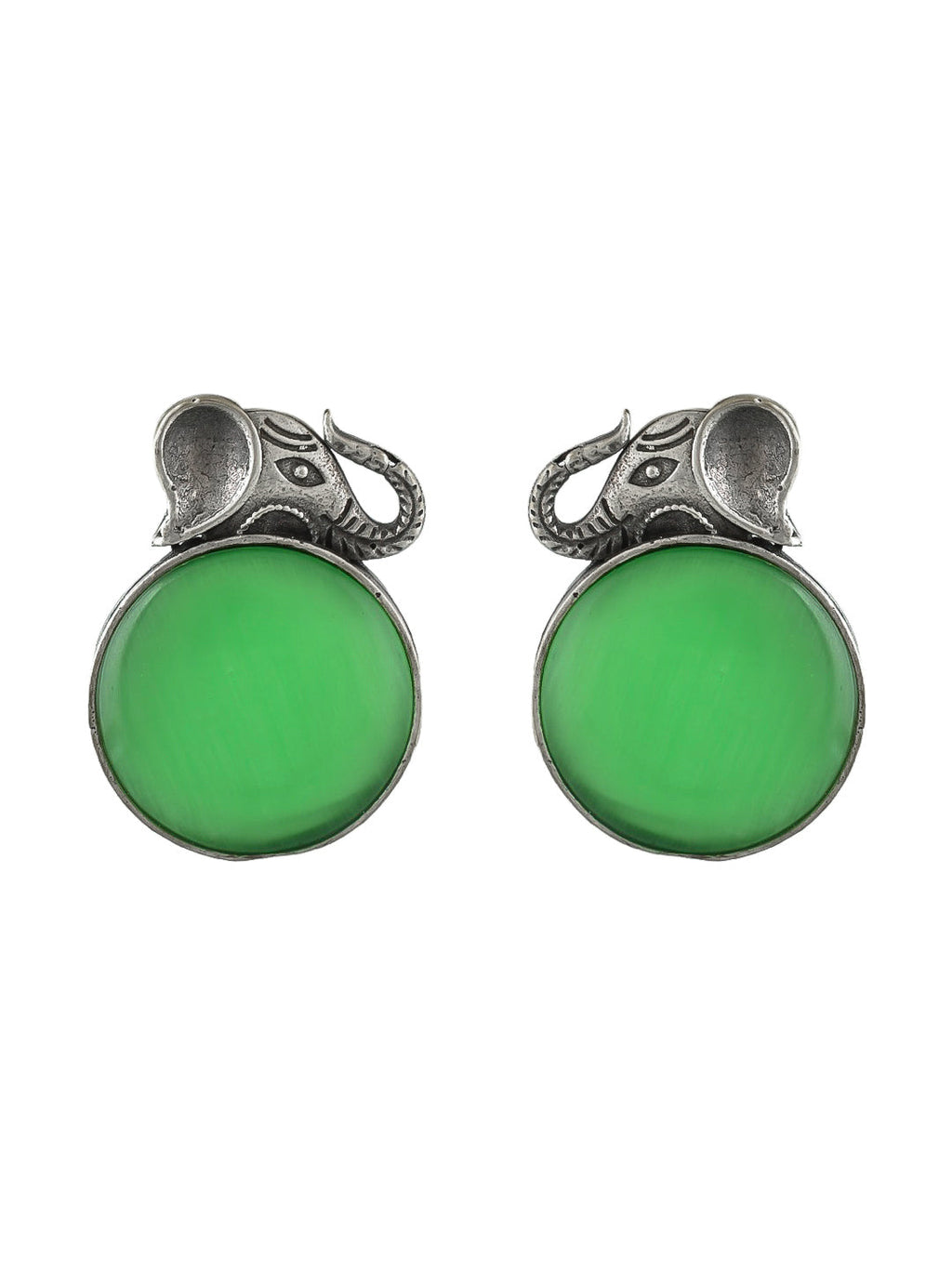 Elephant Earrings With Green Gemstones Ethnic Earring For Women