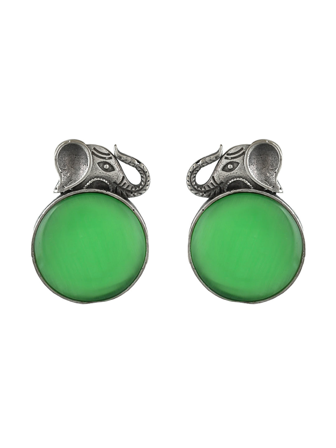 Elephant Earrings With Green Gemstones Ethnic Earring For Women