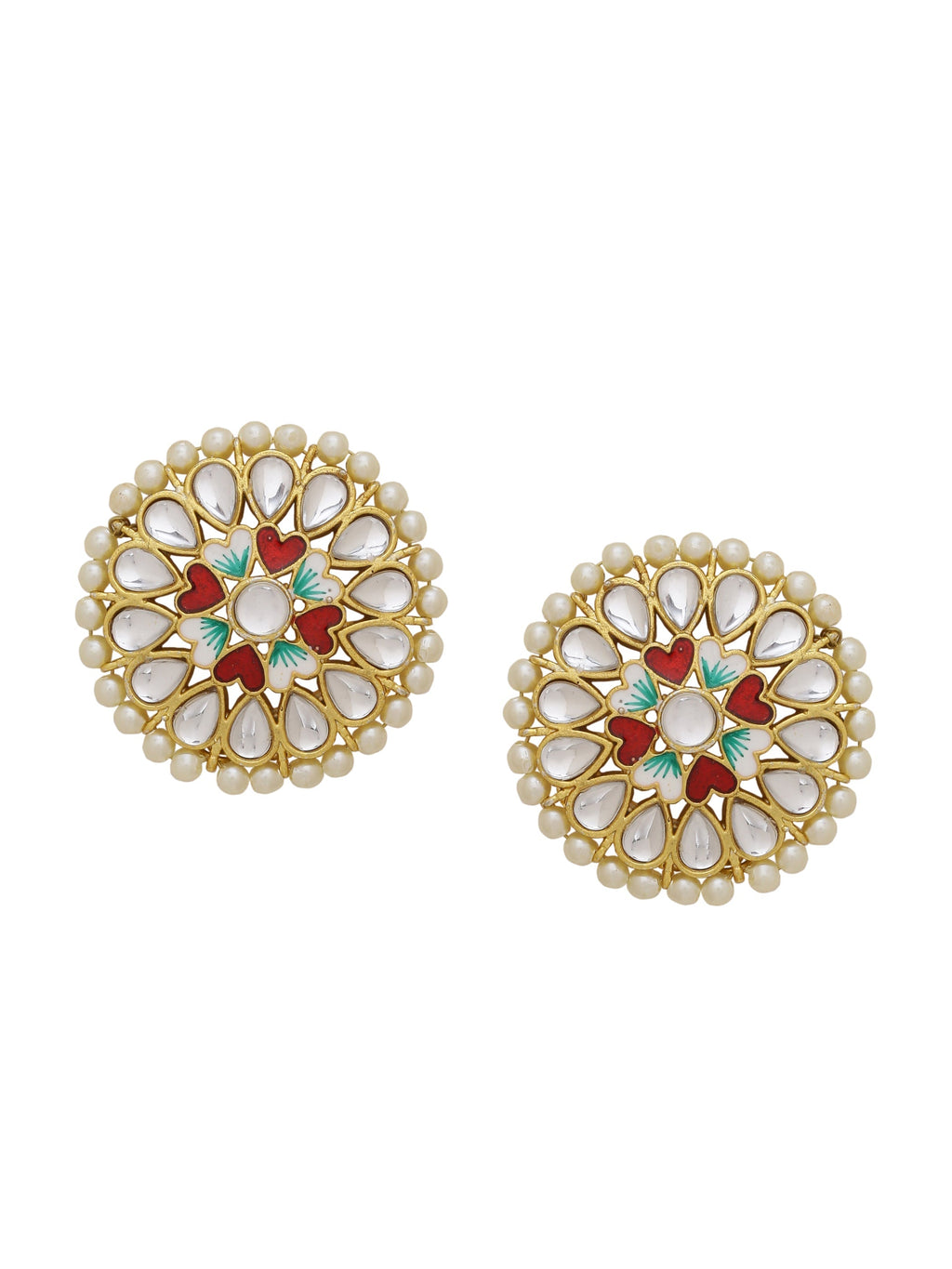Kundan Meena Round Stud Earrings