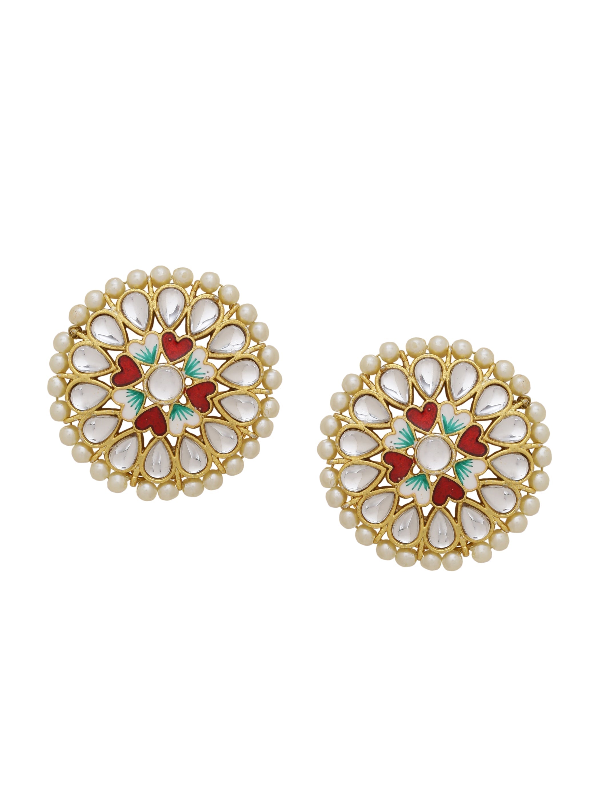 Kundan Meena Round Stud Earrings