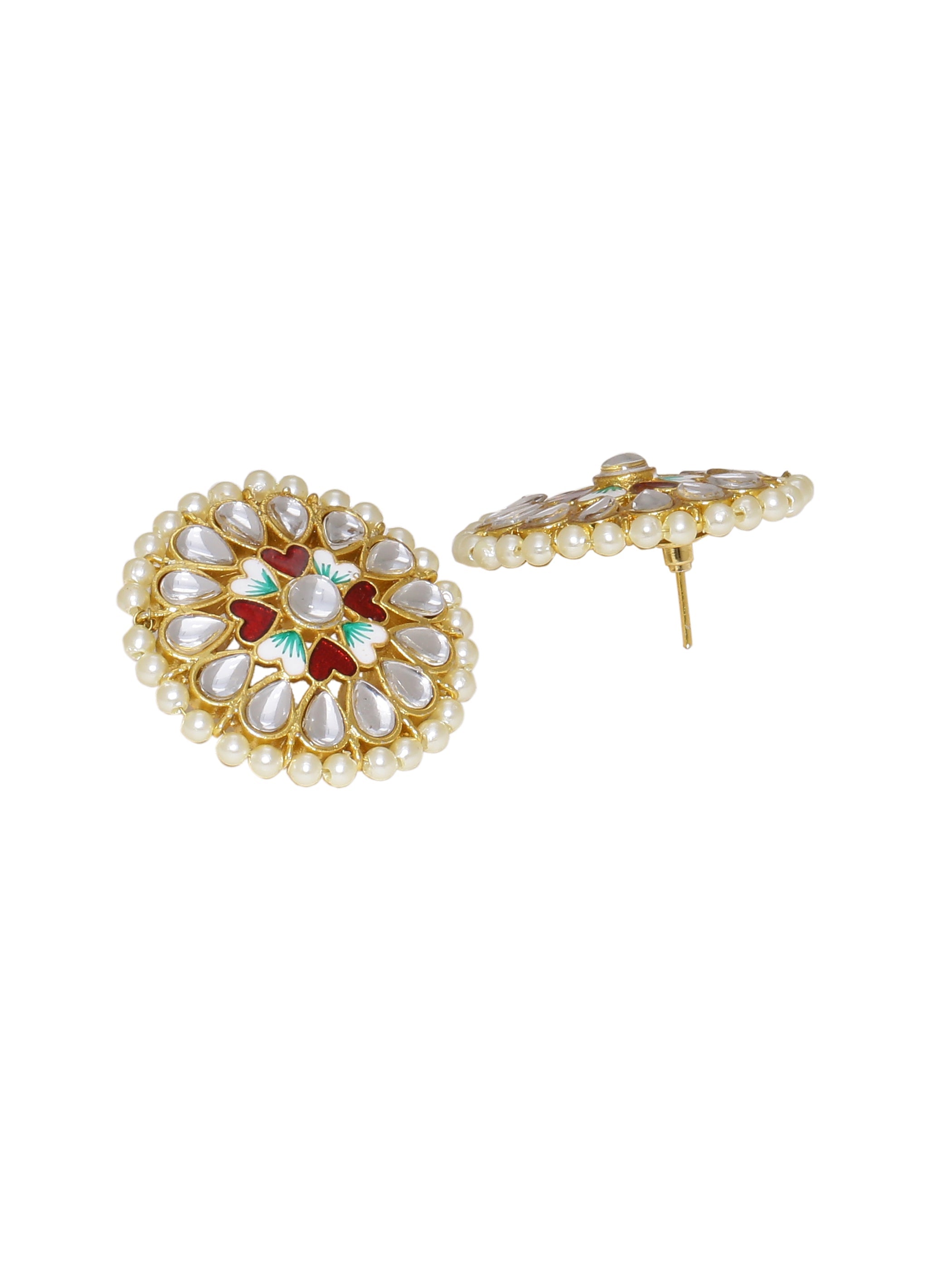 Kundan Meena Round Stud Earrings