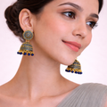 Royal Blue Gold Jhumka Earrings