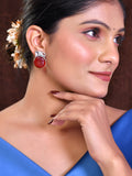 Earrings With Vibrant Red Gems For Women