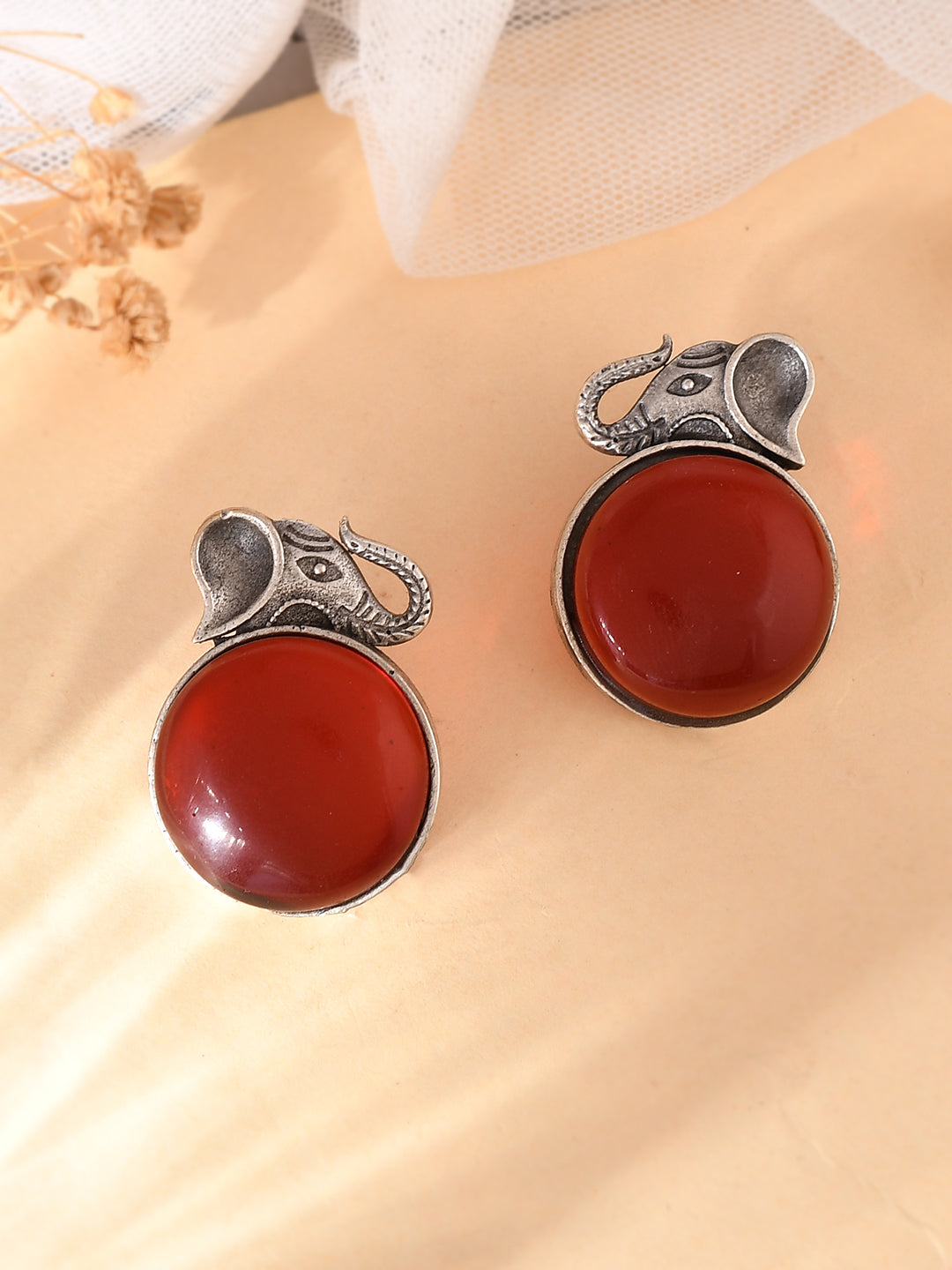 Earrings With Vibrant Red Gems For Women