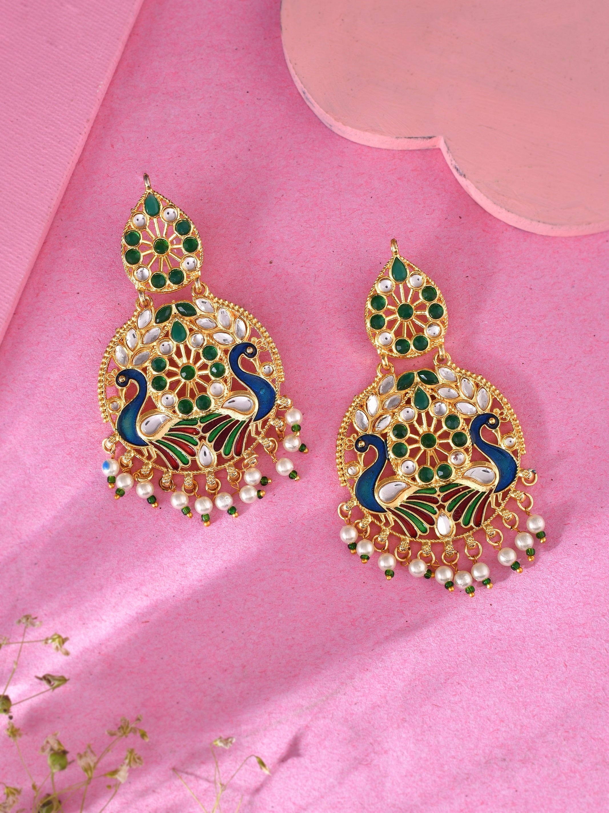 Gold Plated Pearl Jadau Chandbali Earrings For Women
