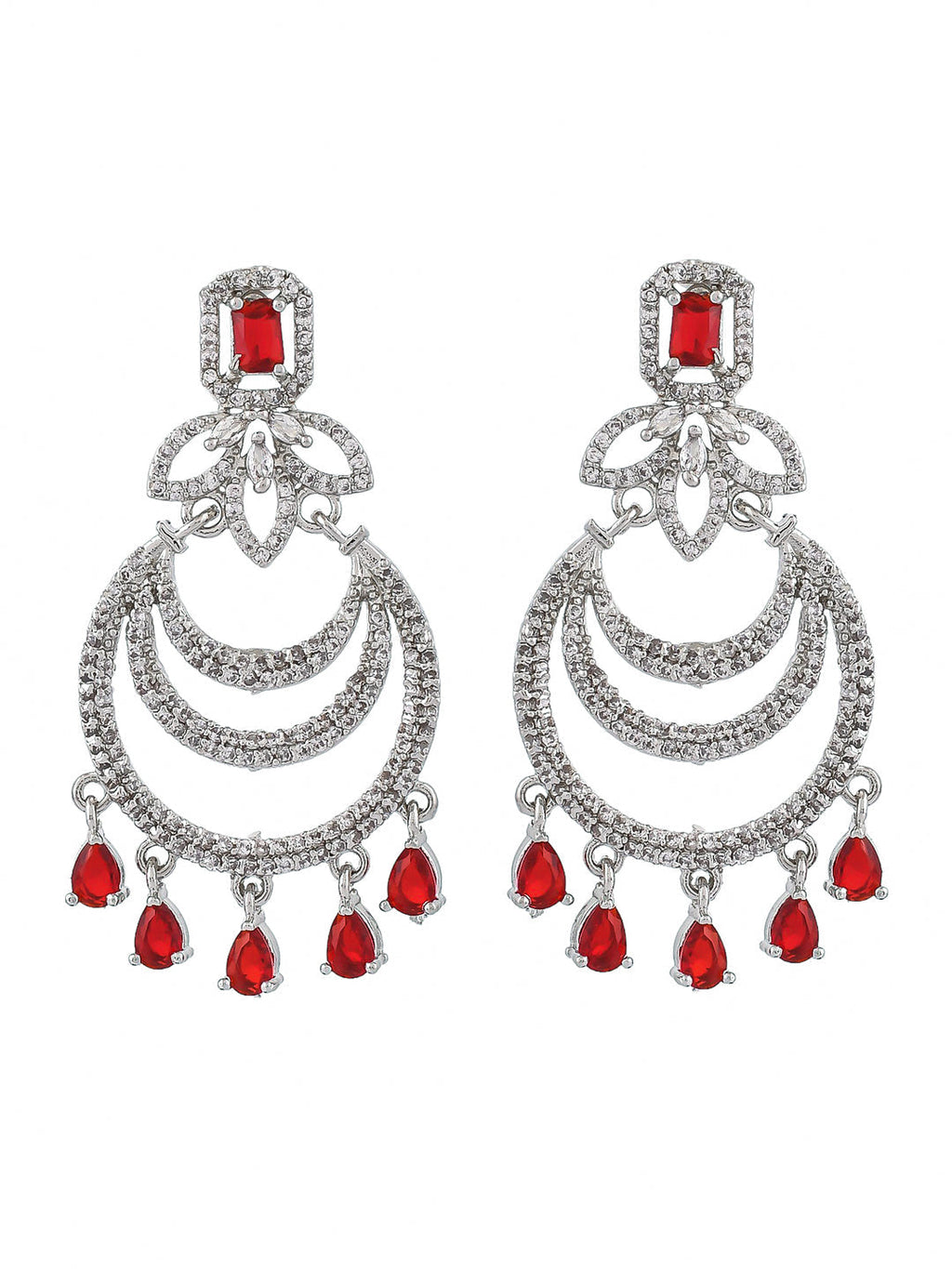 Silver Plated American Diamond Long Chandbali Earring For Wedding For Women