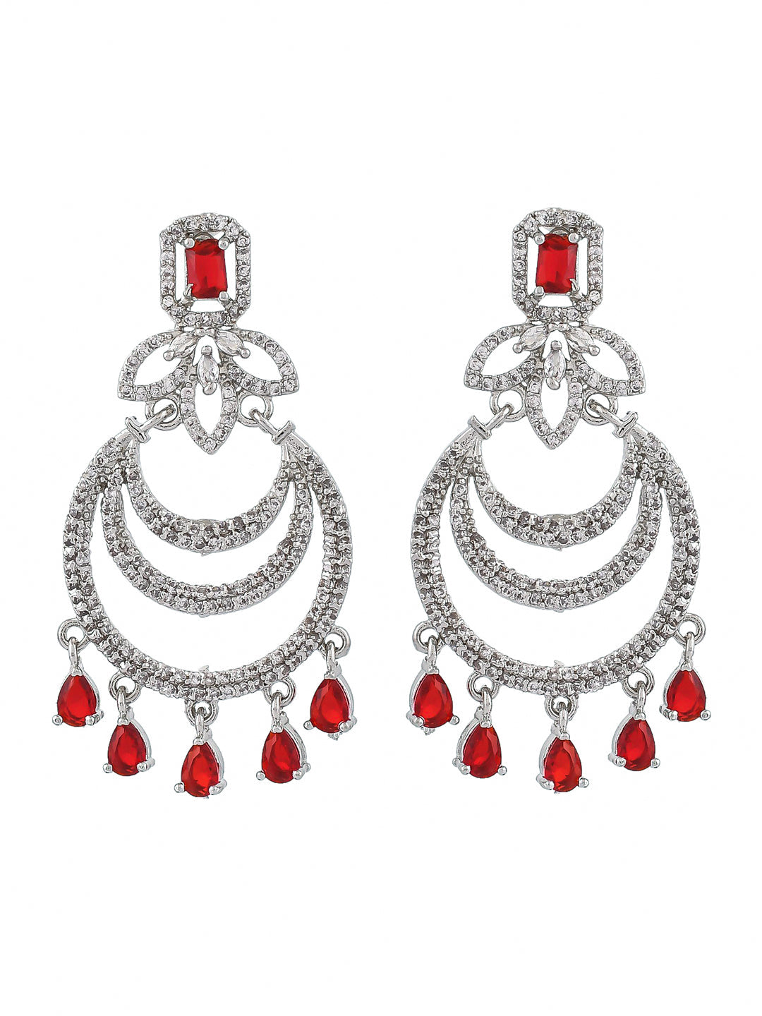 Silver Plated American Diamond Long Chandbali Earring For Wedding For Women