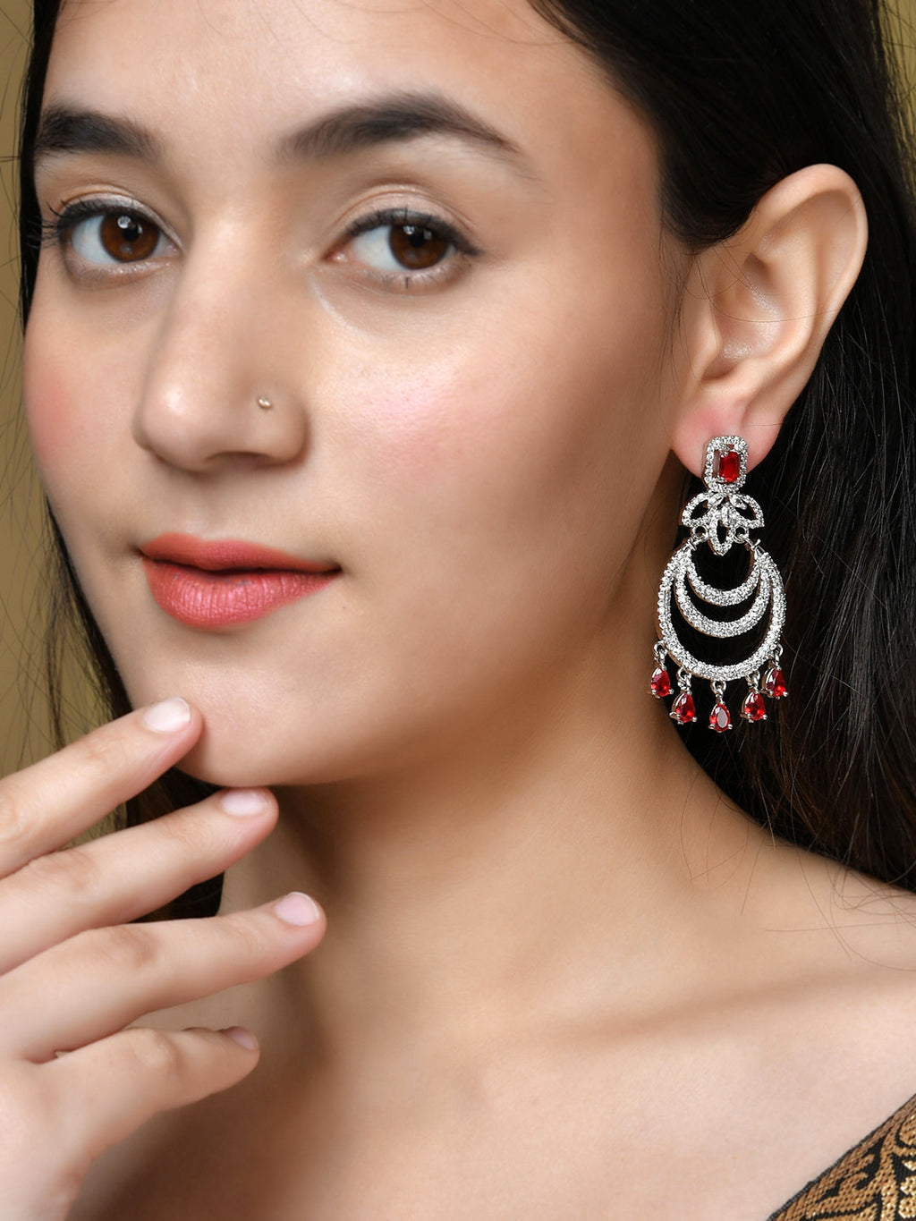 Silver Plated American Diamond Long Chandbali Earring For Wedding For Women