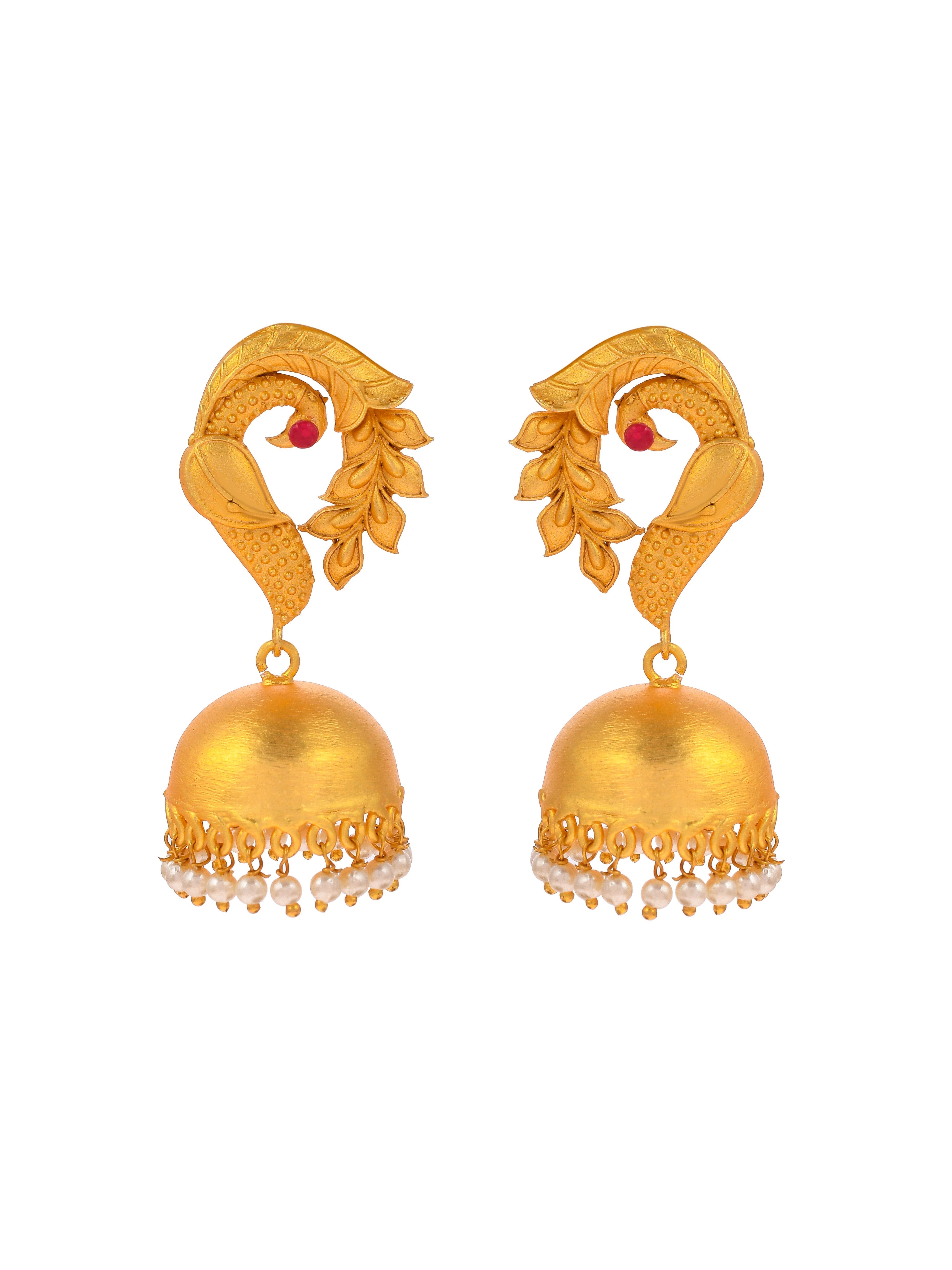 Gold Plated Peacock Jhumka Designs Earrings For women