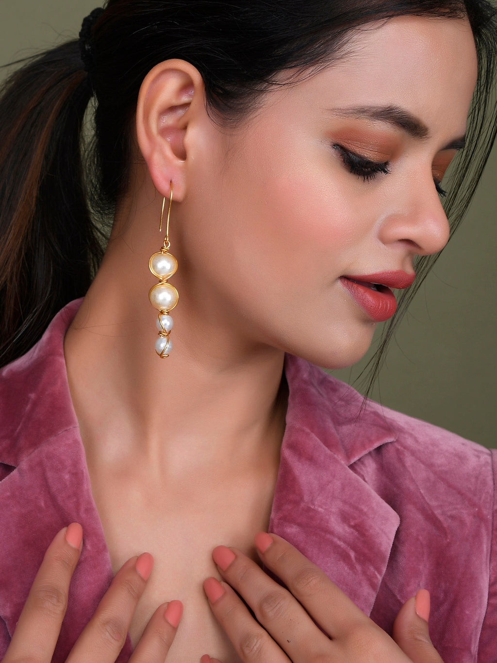 Gold Wire Pearl Drop Earring for Western Outfit