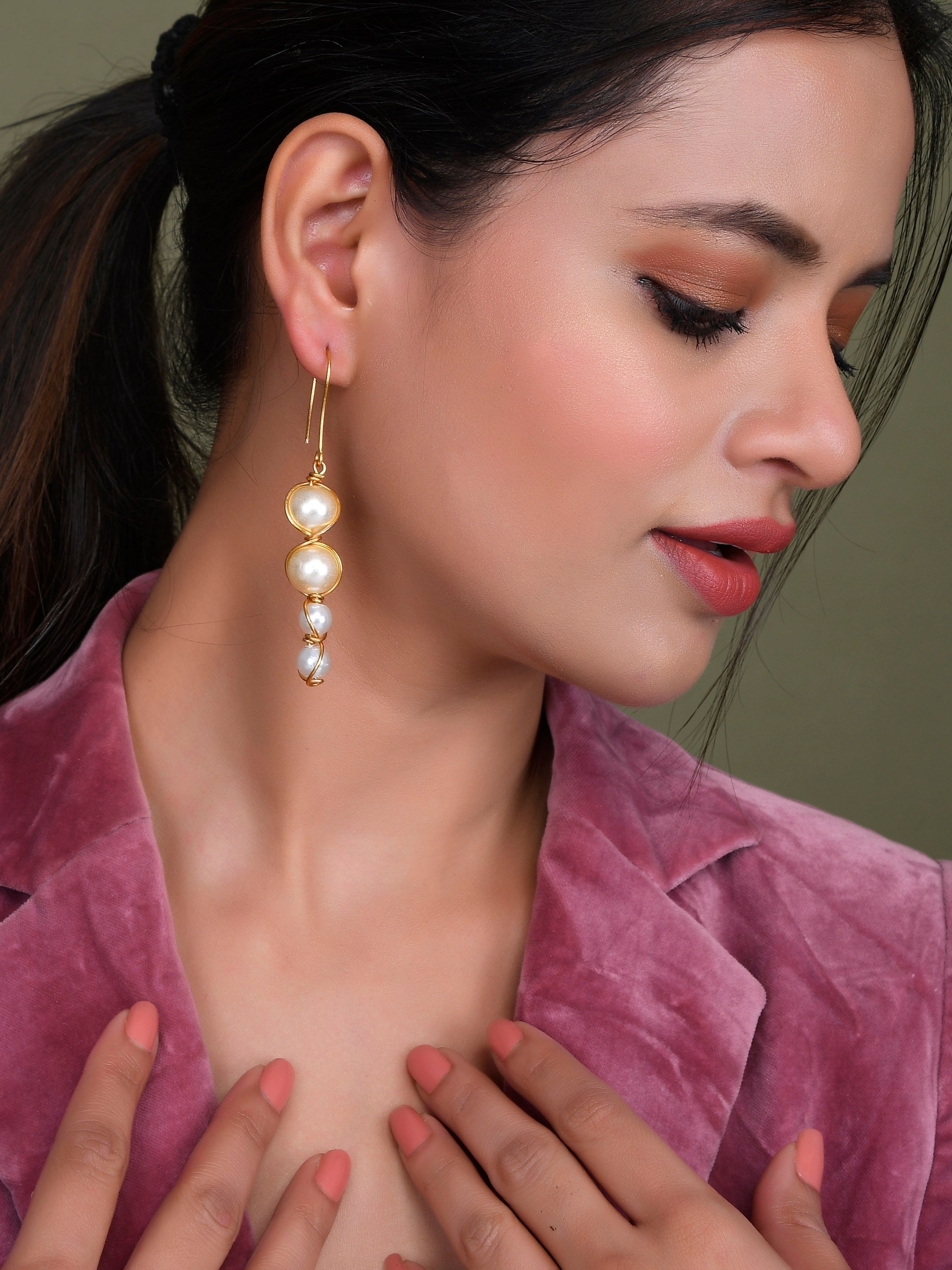 Gold Wire Pearl Drop Earring for Western Outfit