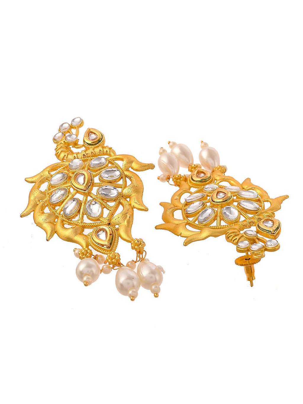 Gold Plated Peacock Kundan Enamalled Drop Earrings for women