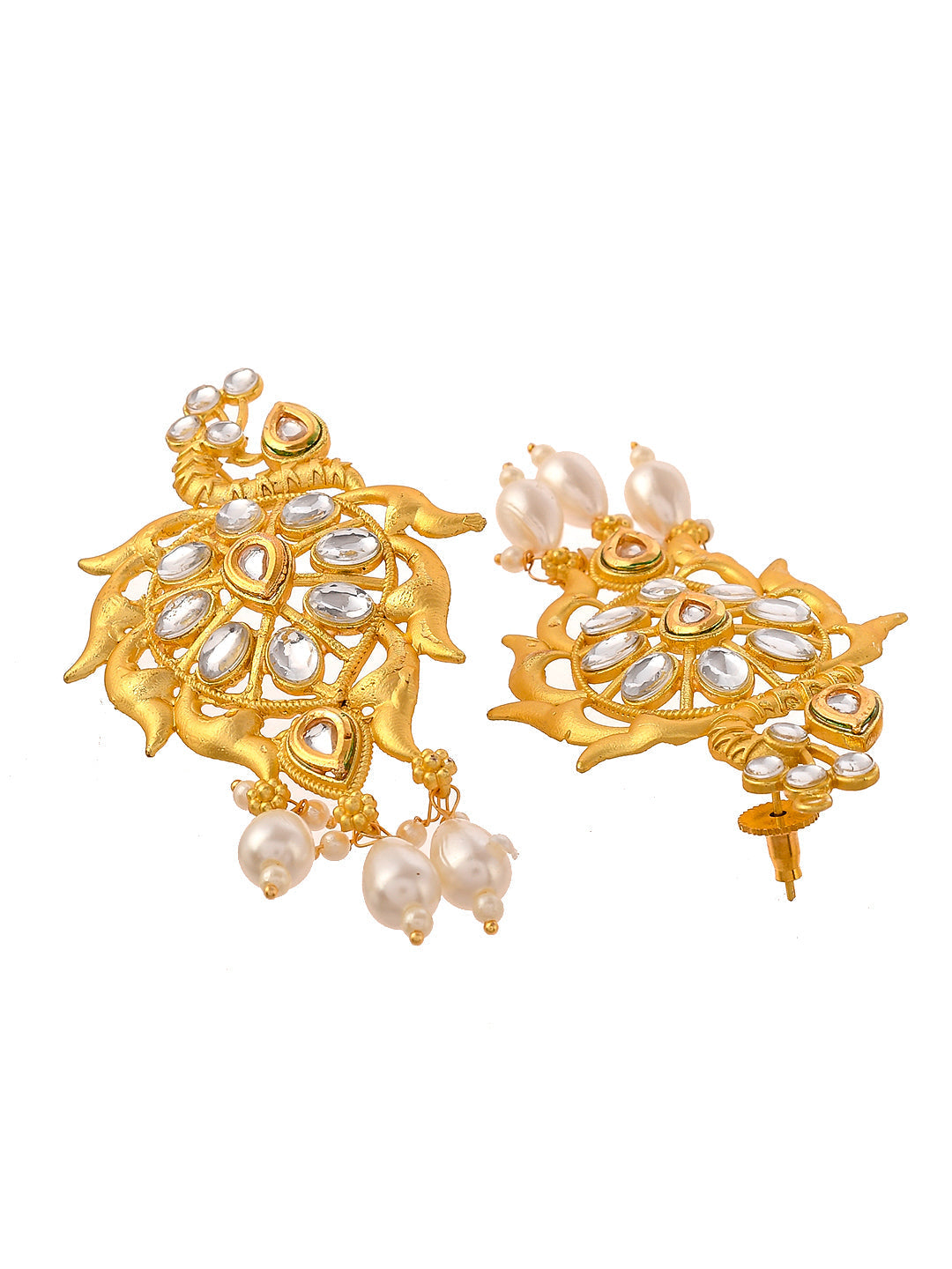 Gold Plated Peacock Kundan Enamalled Drop Earrings for women