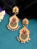 Gold Plated Ethnic Long Handcrafted Cubic Zirconia Dangle Earrings