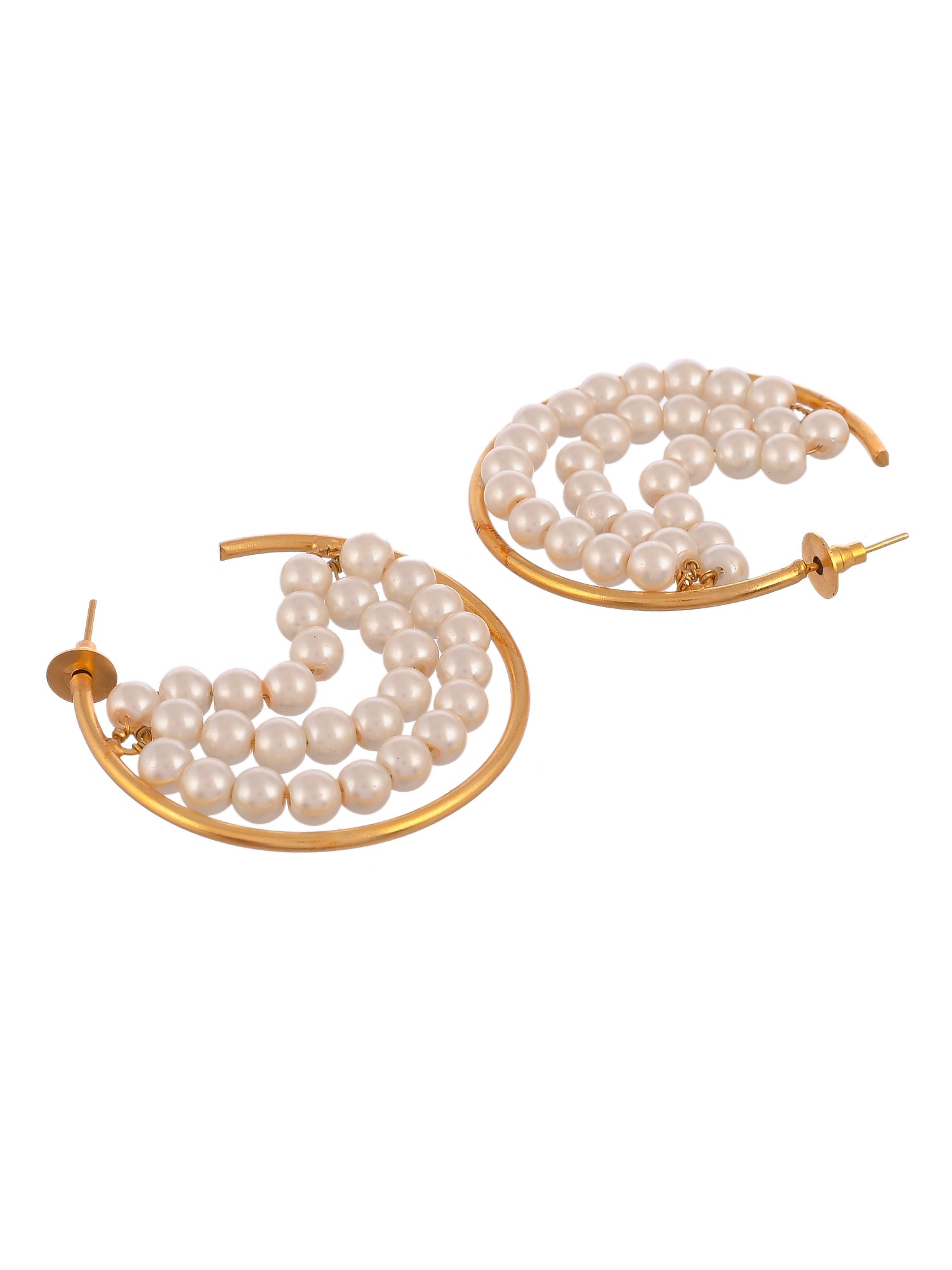 Gold Plated Pearl Beads Half Hoop Earring