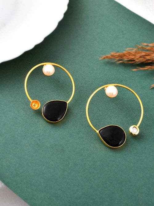 Black Onyx Gold Plated Hoop Earrings