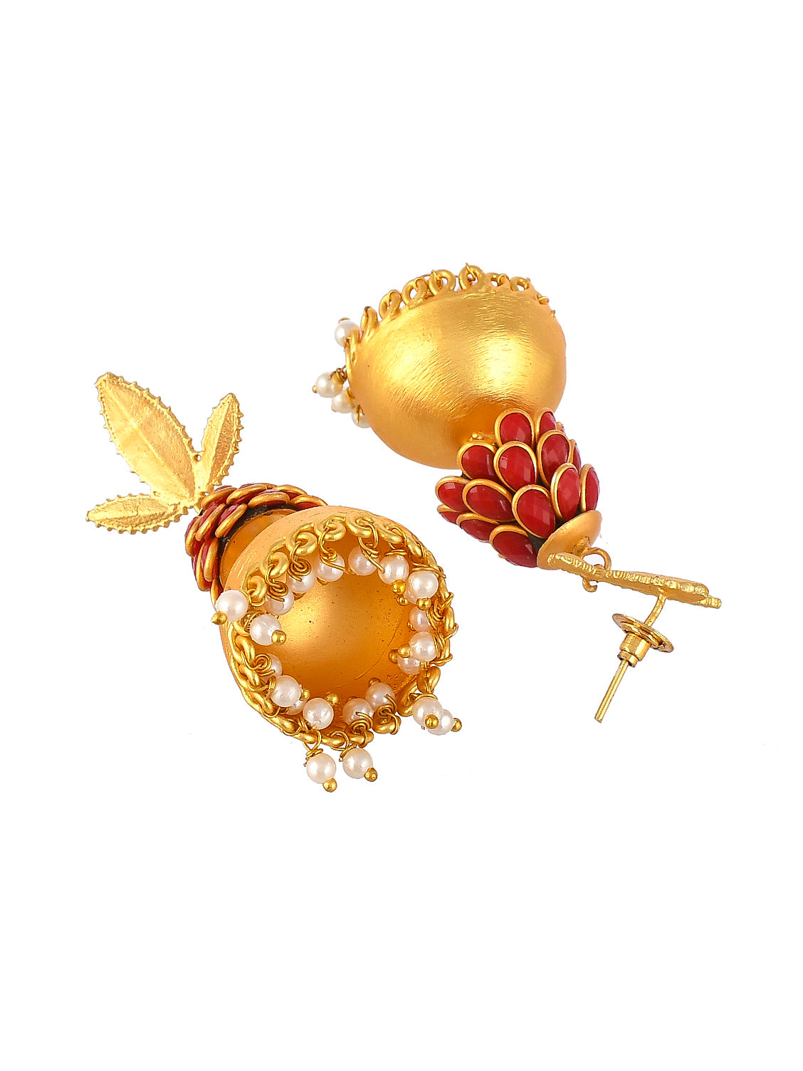 Gold Plated orange Pacchi Jhumka Earrings
