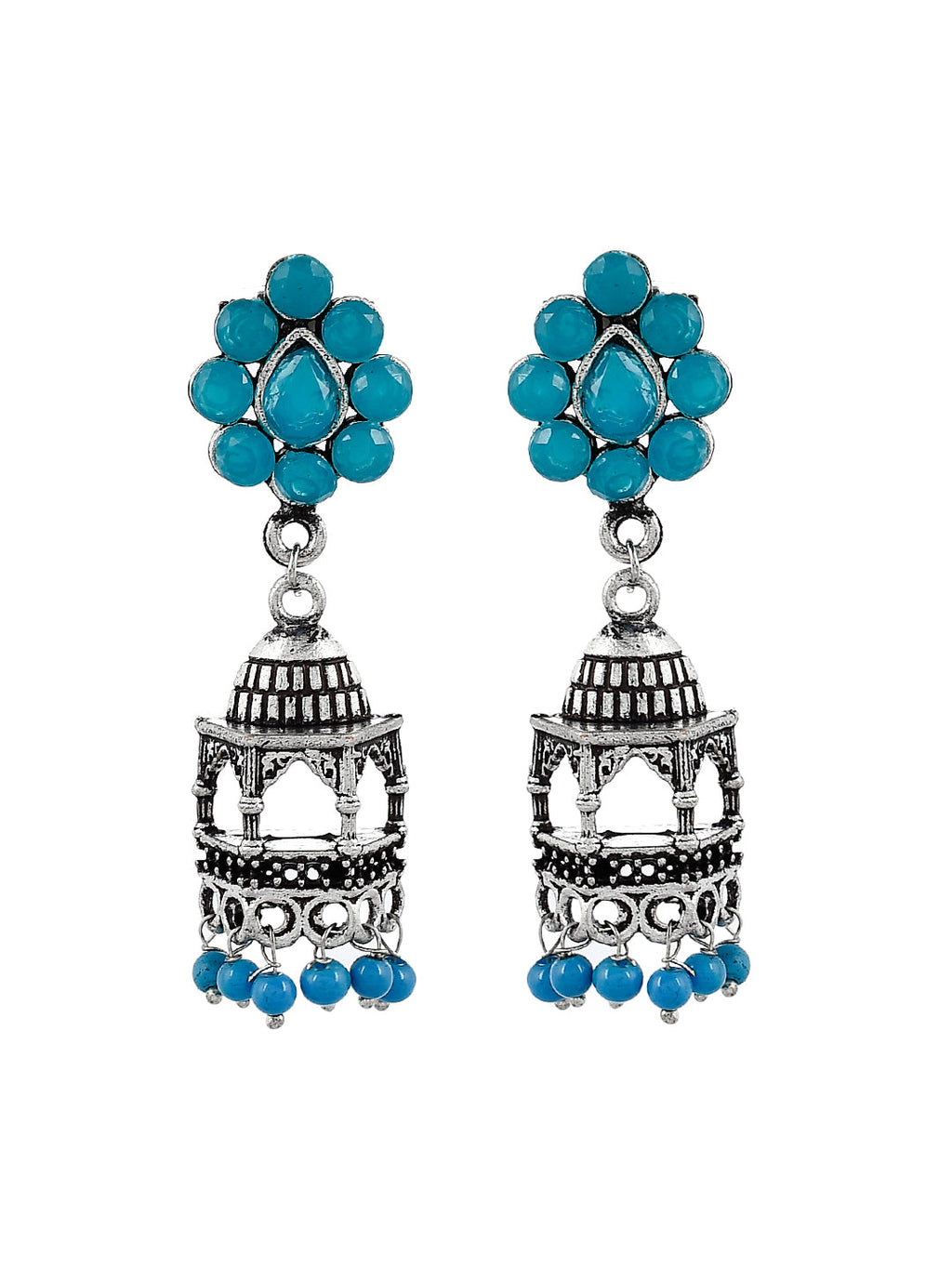 Blue Oxidized Silver Plated Stylish Jhumka Earrings