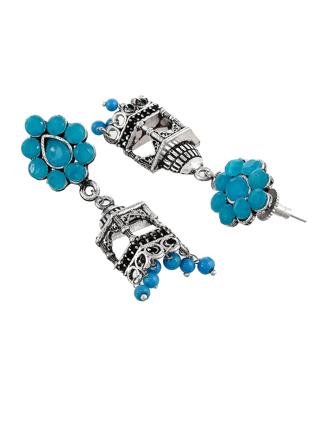 Blue Oxidized Silver Plated Stylish Jhumka Earrings
